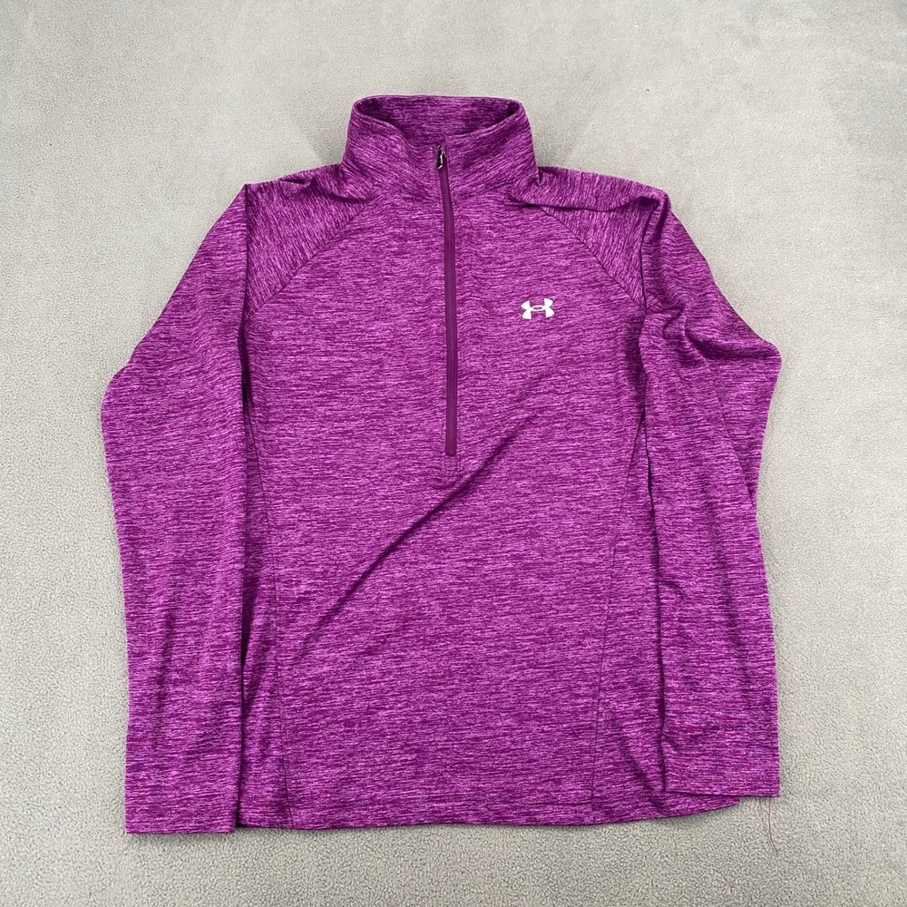 Under Armour HeatGear Purple Heathered Quarter Zip Pullover Loose Fit Medium